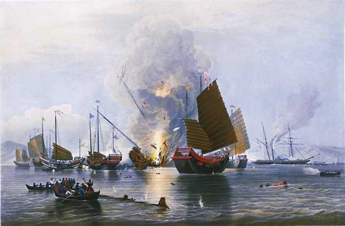 British Steamship destroying Chinese war junks during the First Opium War