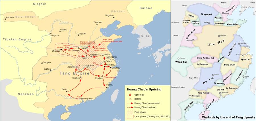 Huang Chao's uprising against Tang (878-884) and warlords (jiedushi) in 902