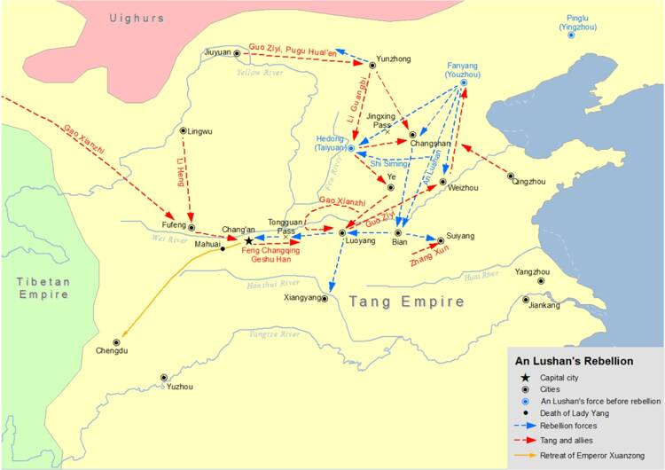 Map of military movements during the An Lushan Rebellion