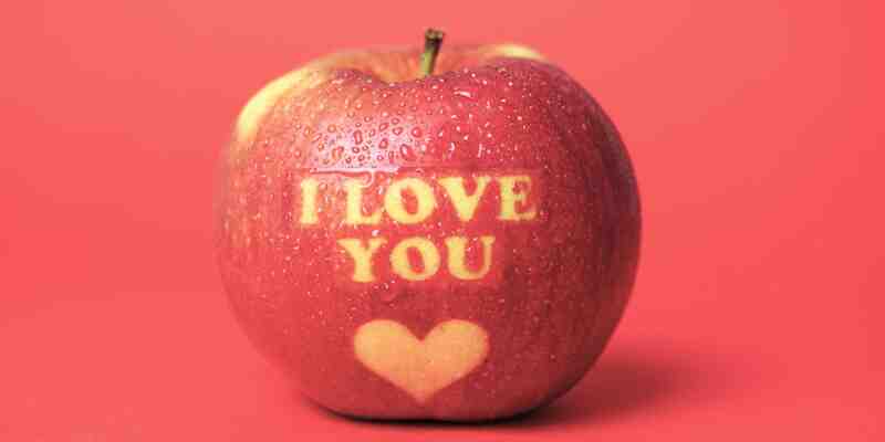 I love you written on an apple