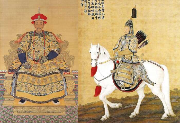 Drawings of the Kangxi Emperor in court dress and in ceremonial armor on horseback