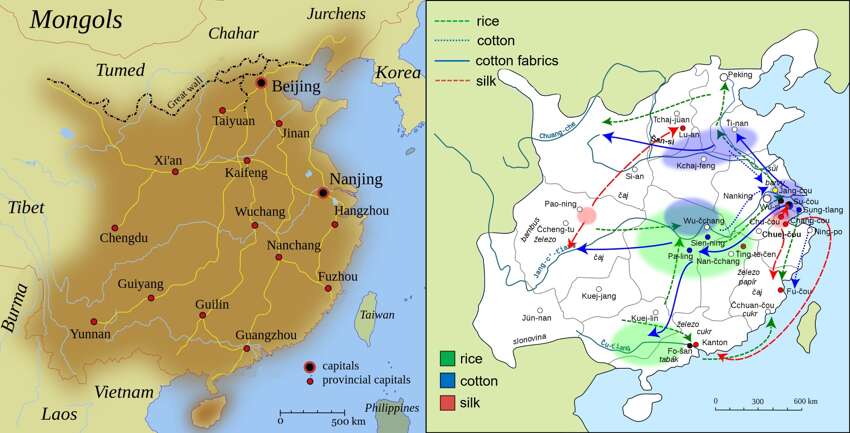 Map of Late Ming in the 1580s and national market map