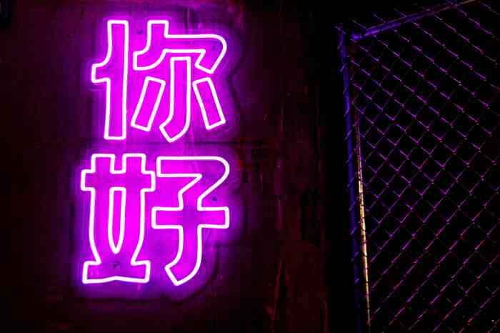 Pink neon lights of 你好