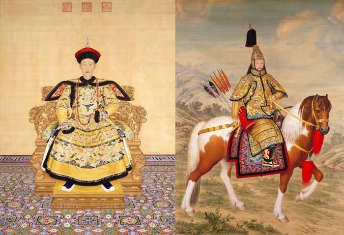 Drawings of the Qianlong Emperor in court dress and in ceremonial armor on horseback