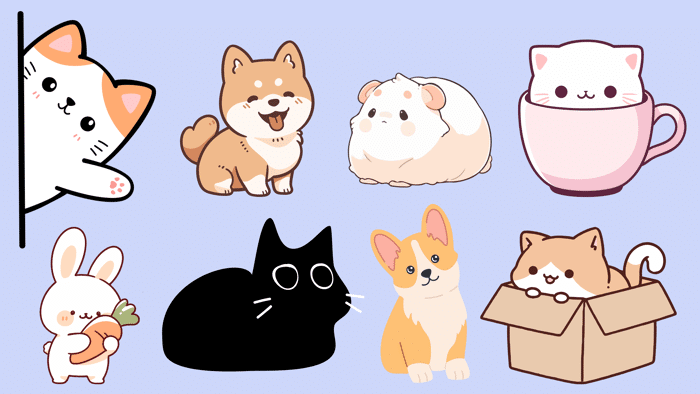 A group of cute pet graphics