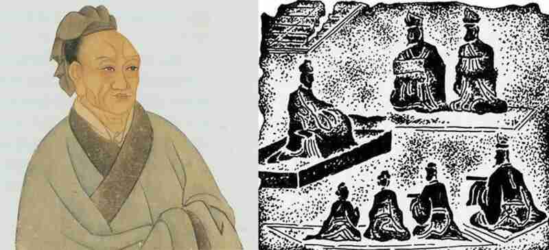 A portrait of Sima Qian and an illustration of a Confucian lecture in the Han Dynasty