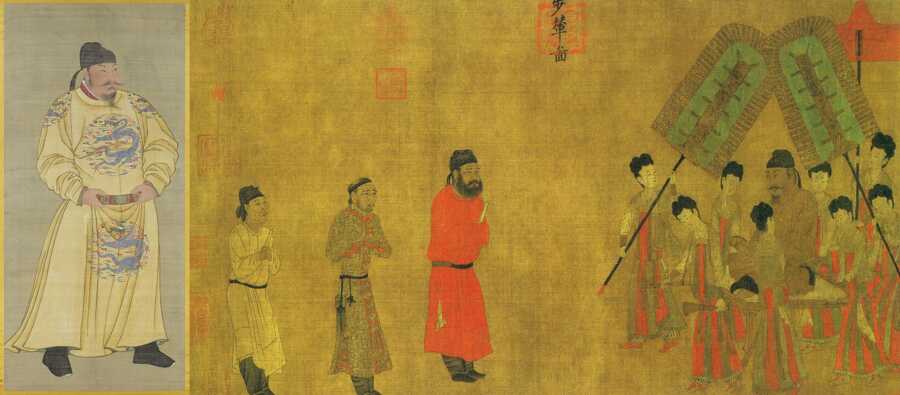 Portrait of Emperor Taizong and painting of chariot diagram, Bu Nian Tu