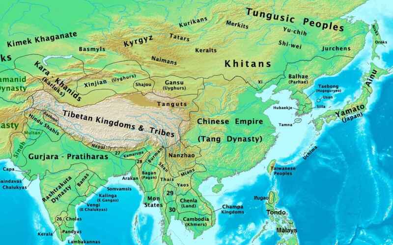 Map of the Tang Dynasty and its surrounding regimes in 900