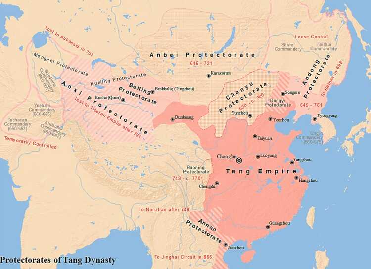 Map of major protectorates during Tang Dynasty