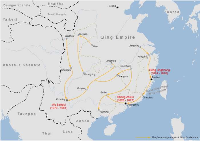 Map showing the Revolt of the Three Feudatories