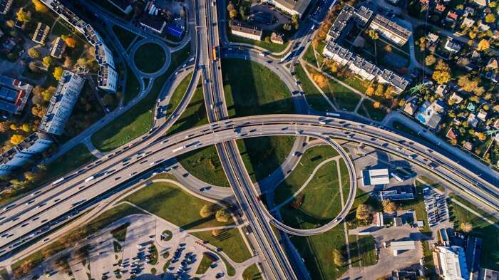 An aerial view of a highway