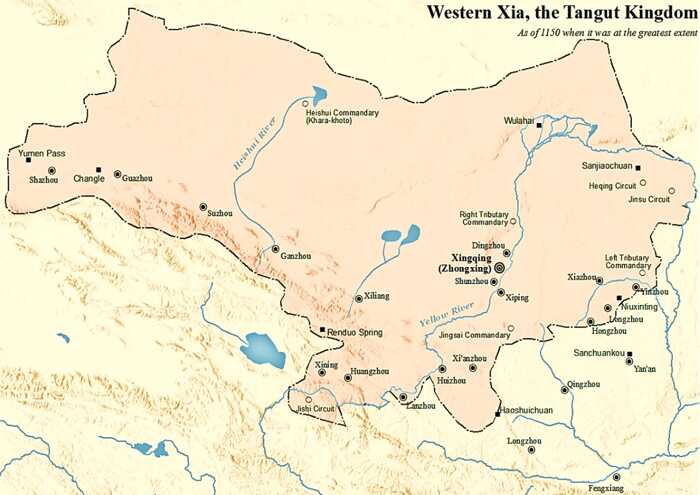 Map of Western Xia in 1150