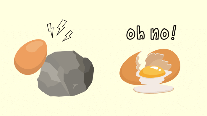 Cartoon of an egg hitting a stone and broke