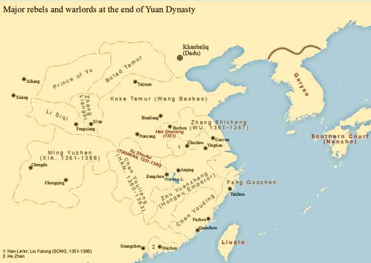 Major rebels and warlords at the end of Yuan Dynasty