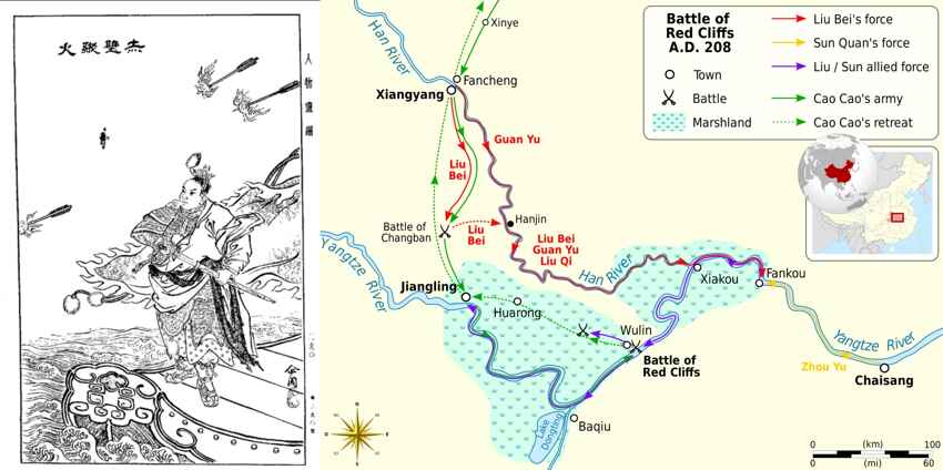 Zhou Yu's fire attack and the Battle of Red Cliffs